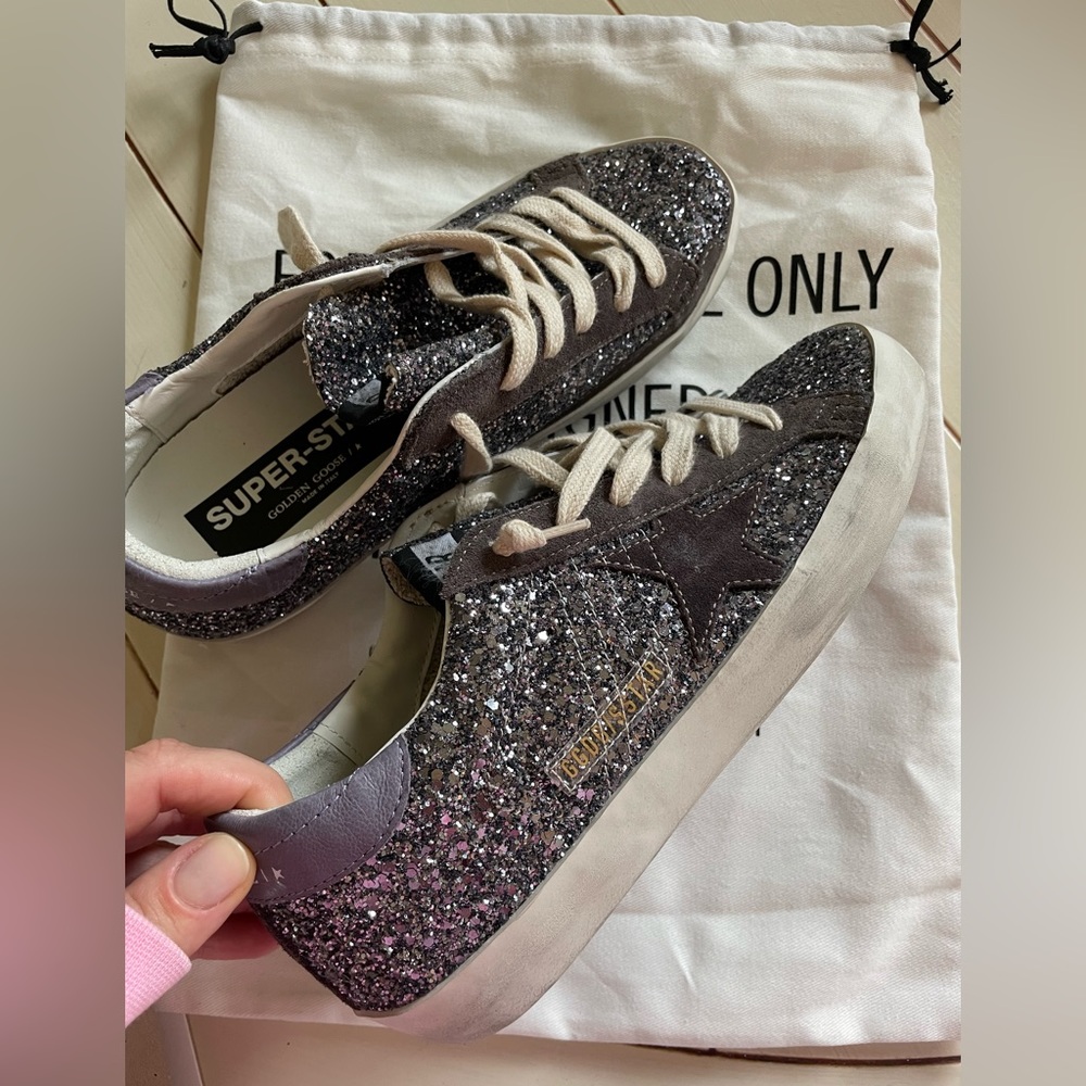 Golden Goose Super Star Low Top Sneaker - Glitter Sparkle - Size 8 - Brand New - Picture 3 of 16